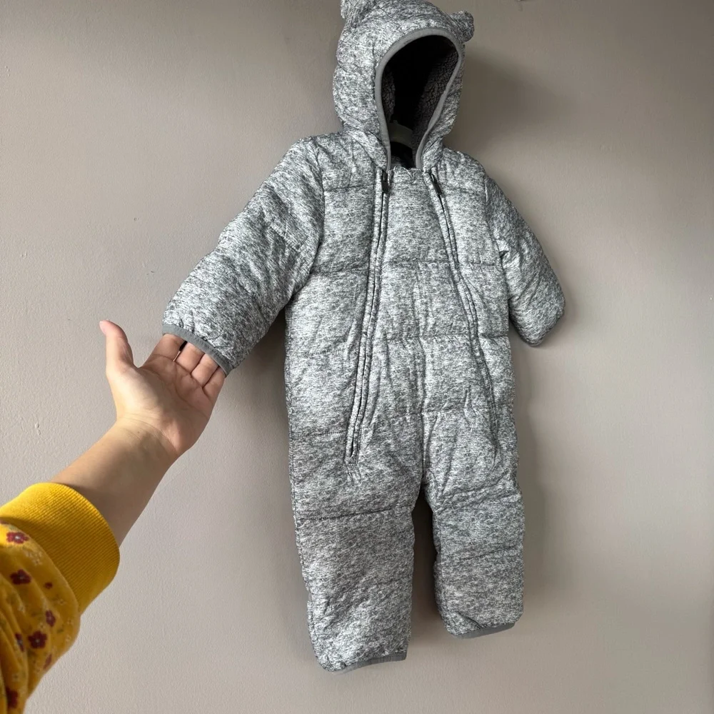 Gap Baby Gray Fleece Lined Puffer Footed Pram Bunting Outerwear‎ Suit 0-6 months